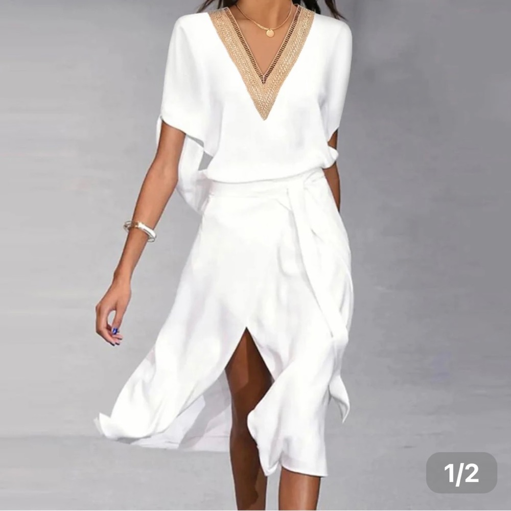 NWT Women’s White Midi V-neck Wrap Dress, Small